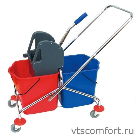 Фото Тележка уборочная 2х-ведёрная 2х25л с отжимом KSITEX - 028AK Изображение Тележка уборочная 2х-ведёрная 2х25л с отжимом KSITEX - 028AK