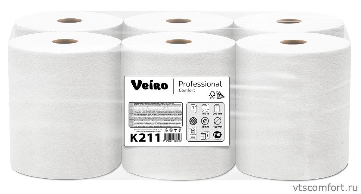 Фото Полотенца бумажные в рулонах Veiro Professional Comfort K211 6 рулонов по 150 метров/уп. Изображение Полотенца бумажные в рулонах Veiro Professional Comfort K211 6 рулонов по 150 метров/уп.