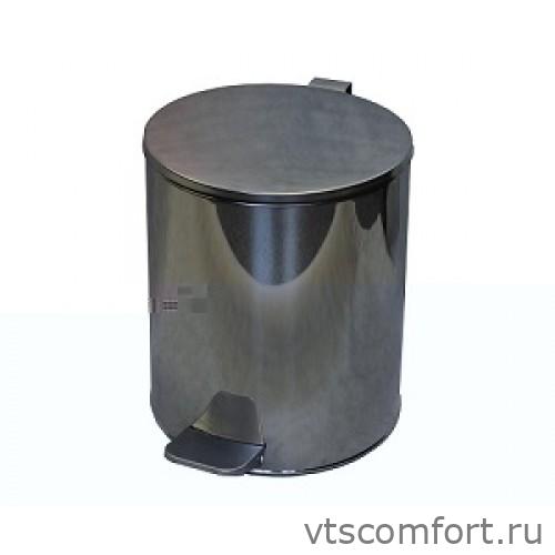 Фото Ведро для мусора с педалью Титан хром круглое 15 литров Изображение Ведро для мусора с педалью Титан хром круглое 15 литров