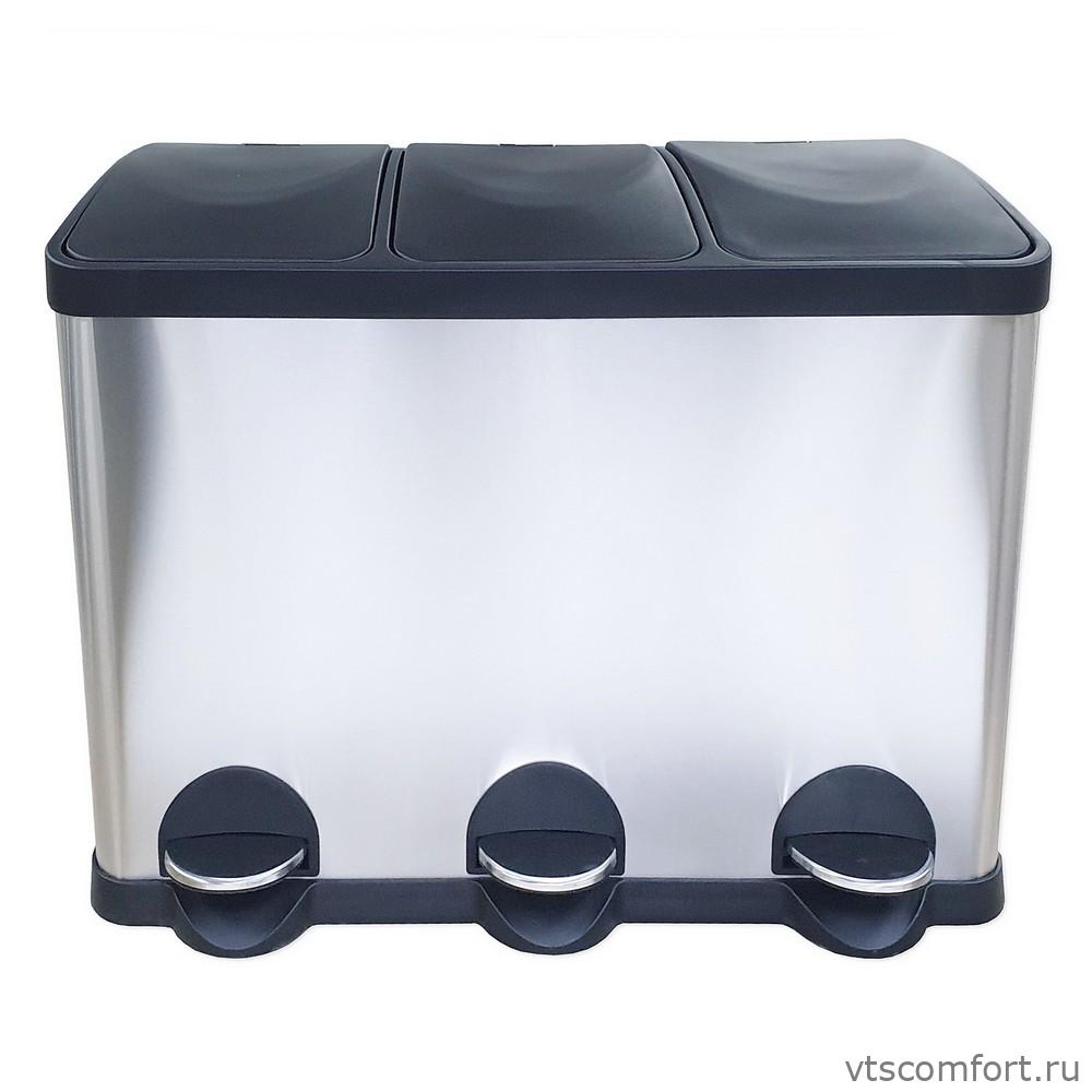 Фото Санакс 10245 Урна для раздельного сбора мусора из нержавеющей стали 410 3 бака по 15 литров Изображение Санакс 10245 Урна для раздельного сбора мусора из нержавеющей стали 410 3 бака по 15 литров