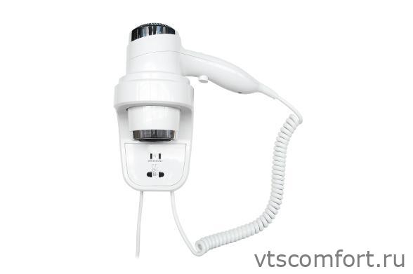 Фото NOFER 02012.W Фен для волос настенный с розеткой для бритвы Изображение NOFER 02012.W Фен для волос настенный с розеткой для бритвы