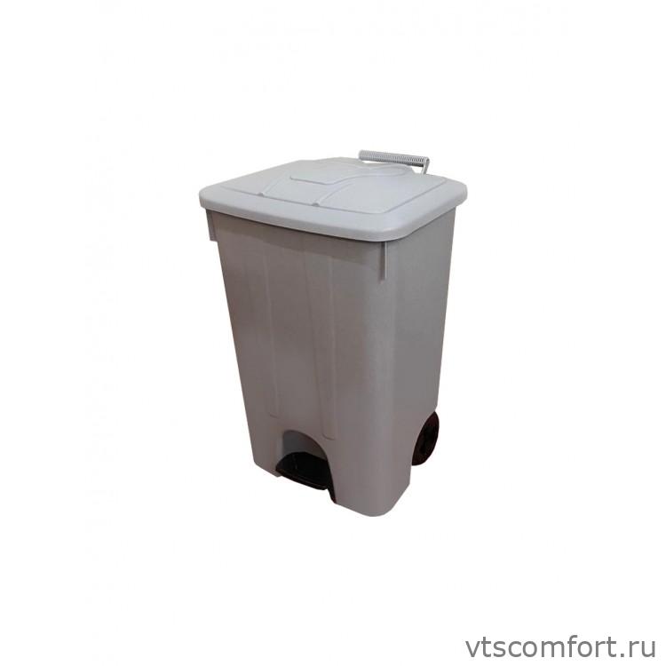 Фото Мусорный бак Telkar пластиковый с крышкой и педалью на колесах 85 литров серый арт. 50018 grey Изображение Мусорный бак Telkar пластиковый с крышкой и педалью на колесах 85 литров серый арт. 50018 grey