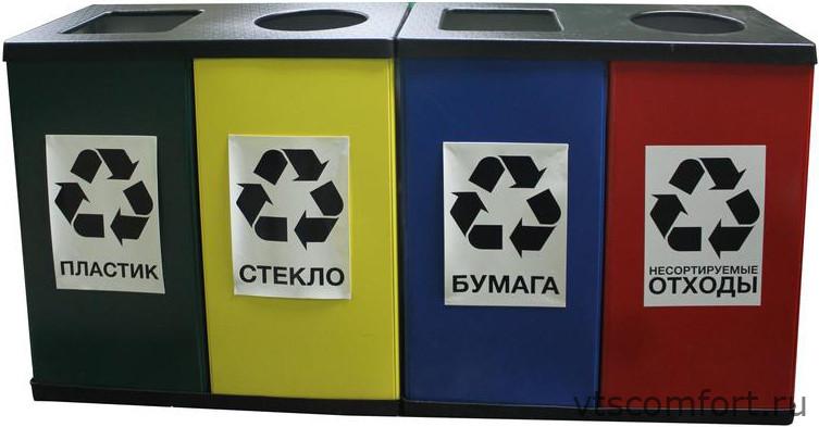 Фото Урна для раздельного сбора мусора Титан Квартет 4 секции Изображение Урна для раздельного сбора мусора Титан Квартет 4 секции