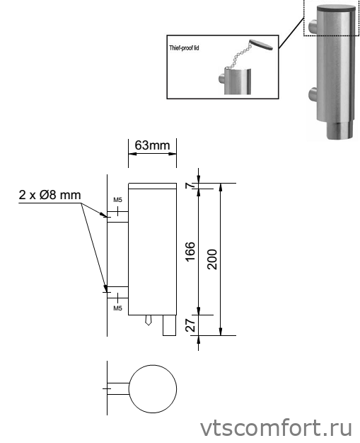 Фото Дозатор для жидкого мыла NOFER 03024.S 300 мл металл матовый Изображение Дозатор для жидкого мыла NOFER 03024.S 300 мл металл матовый