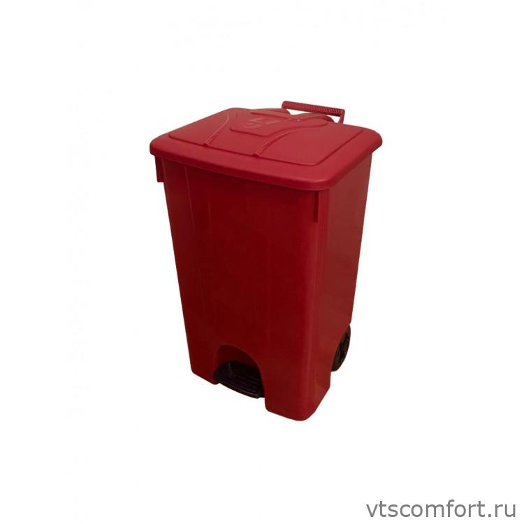 Фото Мусорный бак Telkar 50017 85л пластик с крышкой и педалью на колесах красный Изображение Мусорный бак Telkar 50017 85л пластик с крышкой и педалью на колесах красный