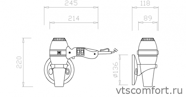 Фото NOFER 02057.B Фен для волос настенный антивандальный с регулировкой температуры Изображение NOFER 02057.B Фен для волос настенный антивандальный с регулировкой температуры