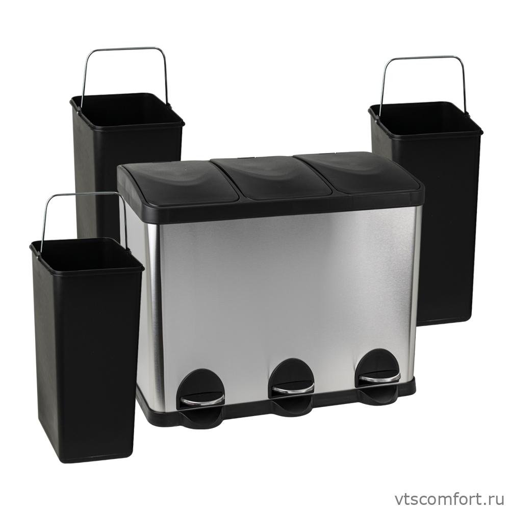 Фото Санакс 10245 Урна для раздельного сбора мусора из нержавеющей стали 410 3 бака по 15 литров Изображение Санакс 10245 Урна для раздельного сбора мусора из нержавеющей стали 410 3 бака по 15 литров