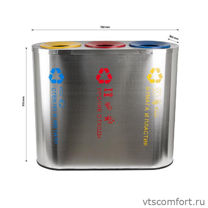 Фото Санакс 2112 Урна  для раздельного сбора мусора 3 секции 230 литров из нержавеющей стали 201 Изображение Санакс 2112 Урна  для раздельного сбора мусора 3 секции 230 литров из нержавеющей стали 201