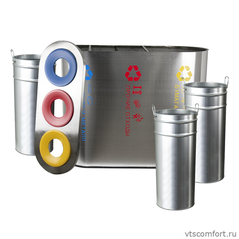 Фото Санакс 2112 Урна  для раздельного сбора мусора 3 секции 230 литров из нержавеющей стали 201 Изображение Санакс 2112 Урна  для раздельного сбора мусора 3 секции 230 литров из нержавеющей стали 201