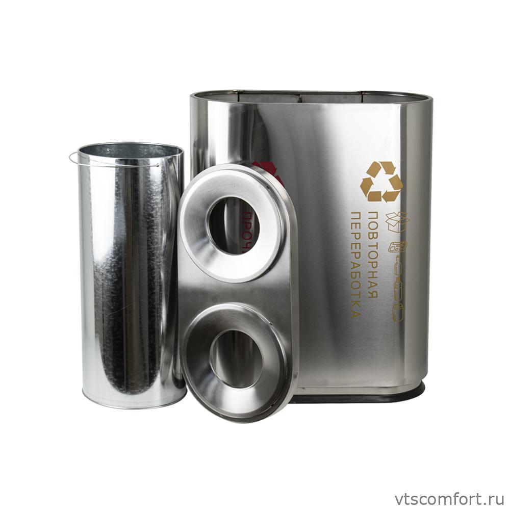 Фото Санакс 2114 Урна для раздельного сбора мусора 2 секции по 50 литров из нержавеющей стали 201 Изображение Санакс 2114 Урна для раздельного сбора мусора 2 секции по 50 литров из нержавеющей стали 201