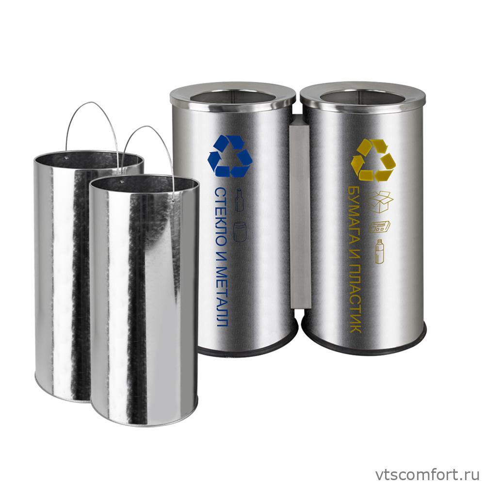 Фото Санакс 2115 Урна для раздельного сбора мусора 2 секции по 50 литров из нержавеющей стали 201 Изображение Санакс 2115 Урна для раздельного сбора мусора 2 секции по 50 литров из нержавеющей стали 201
