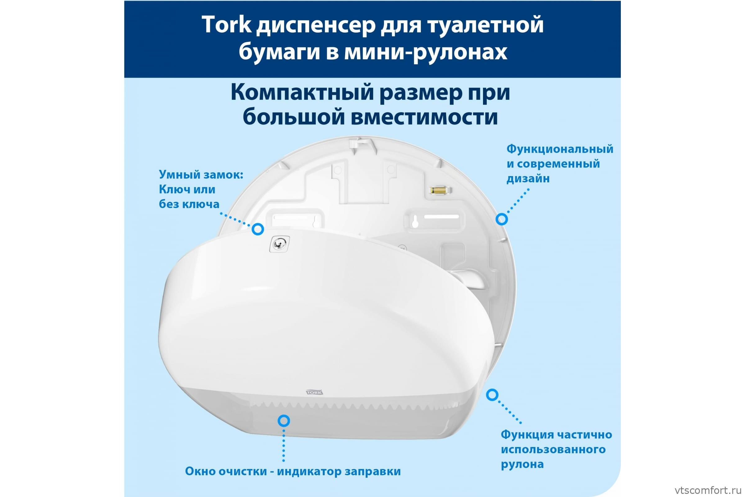 Фото TORK 555000 диспенсер для туалетной бумаги система T2 Изображение TORK 555000 диспенсер для туалетной бумаги система T2