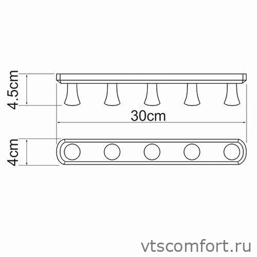 Фото WasserKraft K-1075 Кронштейн настенный 5 крючков Изображение WasserKraft K-1075 Кронштейн настенный 5 крючков