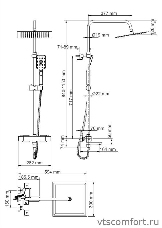 Фото WasserKraft A19901 Thermo Душевой комплект с термостатическим смесителем Изображение WasserKraft A19901 Thermo Душевой комплект с термостатическим смесителем