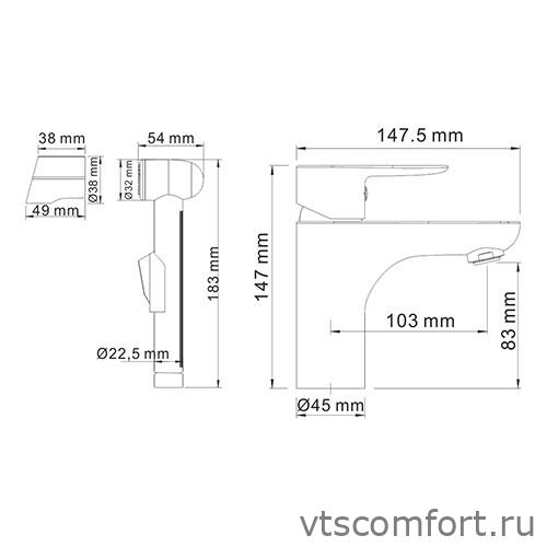 Фото WasserKraft Leine 3508 Смеситель для умывальника с гигиенической лейкой Изображение WasserKraft Leine 3508 Смеситель для умывальника с гигиенической лейкой