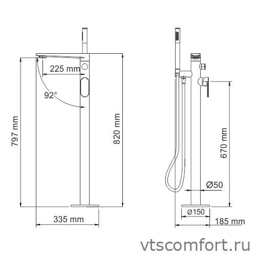Фото WasserKraft Dinkel 5821 Напольный смеситель для ванны Изображение WasserKraft Dinkel 5821 Напольный смеситель для ванны