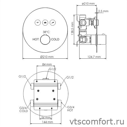 Фото WasserKraft Dinkel 5844 Thermo Смеситель для ванны и душа Изображение WasserKraft Dinkel 5844 Thermo Смеситель для ванны и душа