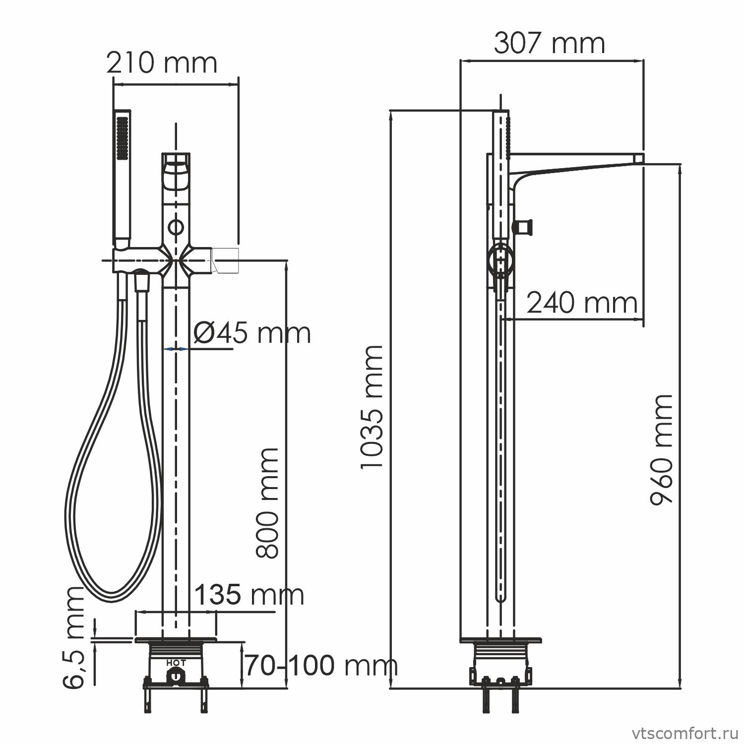 Фото WasserKraft Sauer 7121 Напольный смеситель для ванны Изображение WasserKraft Sauer 7121 Напольный смеситель для ванны
