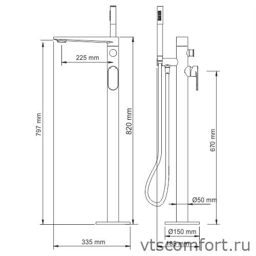 Фото WasserKraft Elbe 7421 Смеситель напольный для ванны Изображение WasserKraft Elbe 7421 Смеситель напольный для ванны