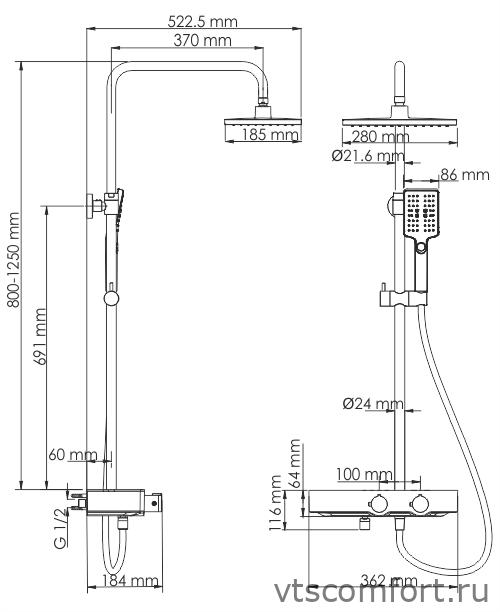 Фото WasserKraft A11301 Thermo Душевой комплект с термостатическим смесителем Изображение WasserKraft A11301 Thermo Душевой комплект с термостатическим смесителем