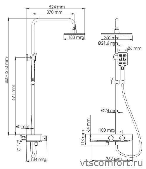 Фото WasserKraft A11401 Thermo Душевой комплект с термостатическим смесителем Изображение WasserKraft A11401 Thermo Душевой комплект с термостатическим смесителем
