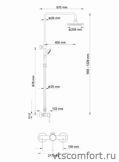 Фото WasserKraft A12202 Душевой комплект со смесителем Изображение WasserKraft A12202 Душевой комплект со смесителем