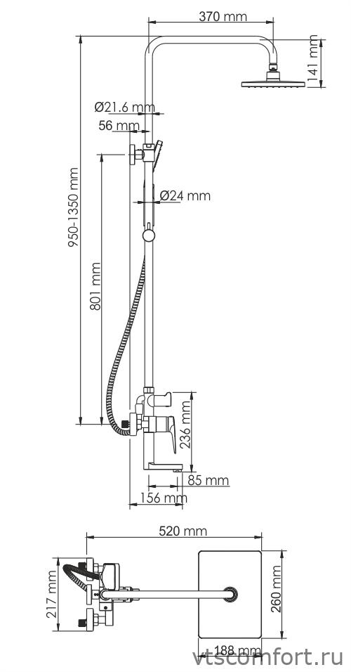 Фото WasserKraft A15501 Душевой комплект со смесителем Изображение WasserKraft A15501 Душевой комплект со смесителем