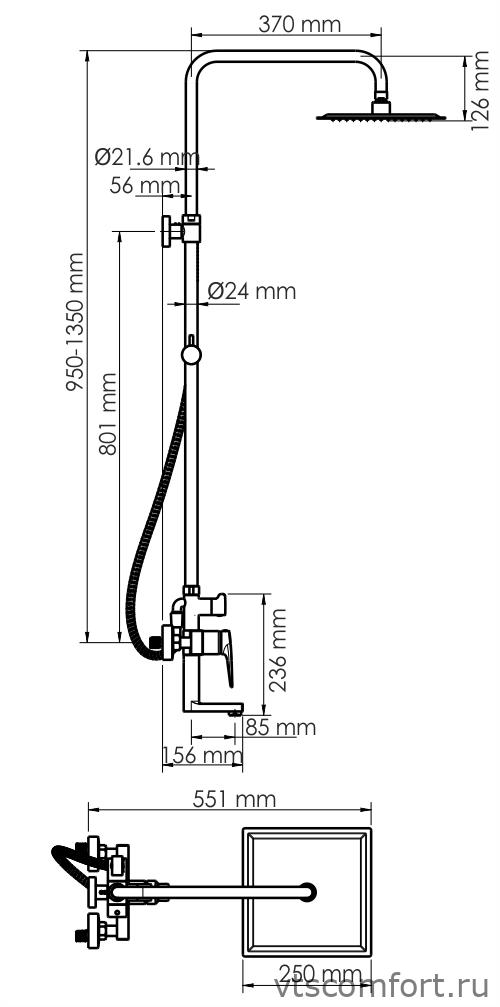 Фото WasserKraft A16701 Душевой комплект со смесителем Изображение WasserKraft A16701 Душевой комплект со смесителем