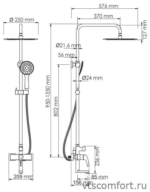 Фото WasserKraft A17101 Душевой комплект со смесителем Изображение WasserKraft A17101 Душевой комплект со смесителем