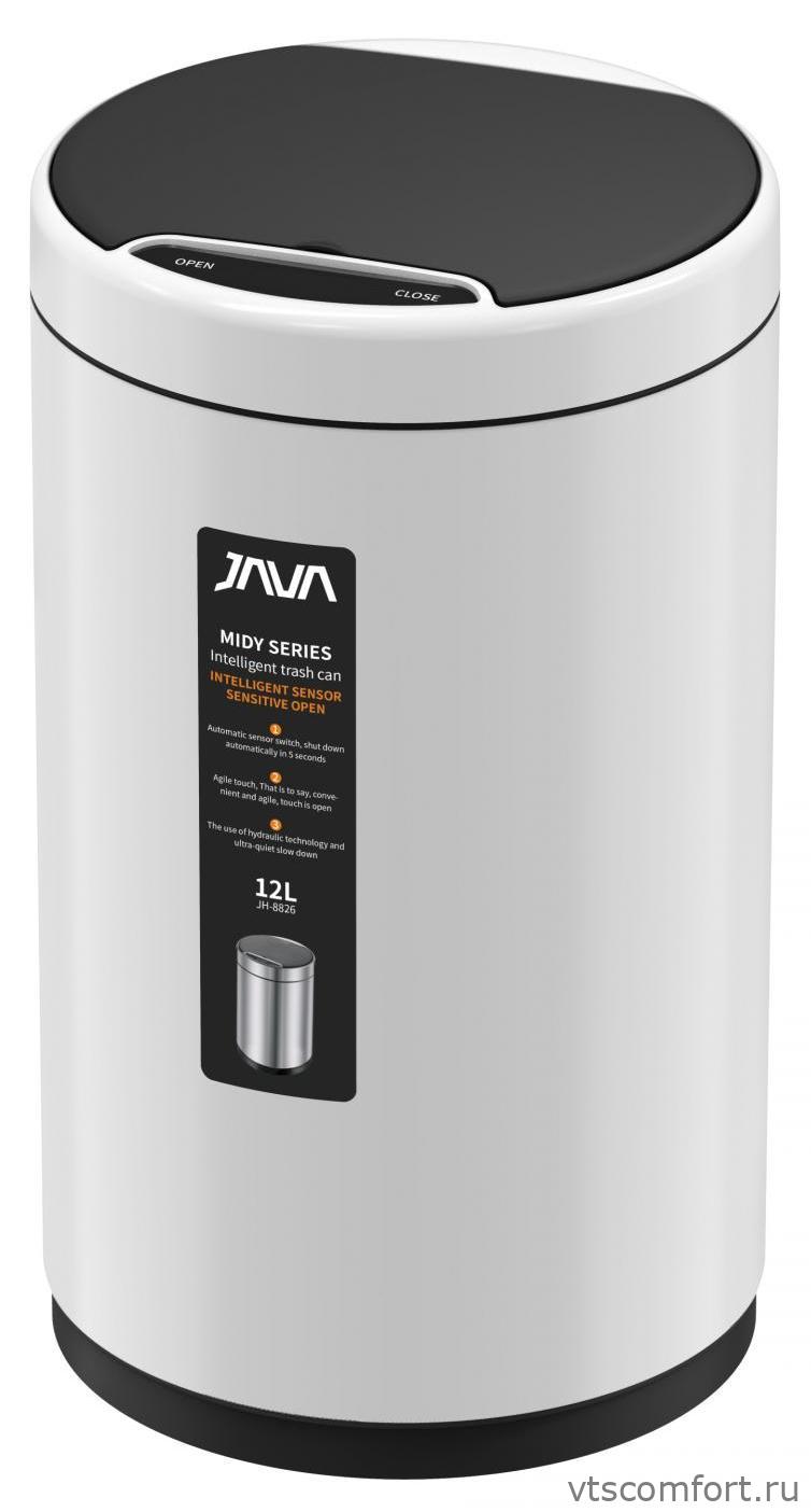 Фото Ведро для мусора сенсорное JAVA S-882-12W 12 литров белое Изображение Ведро для мусора сенсорное JAVA S-882-12W 12 литров белое