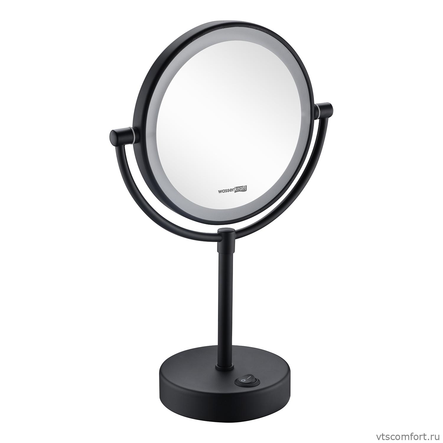 Фото WasserKraft K-1005BLACK Зеркало с LED-подсветкой двухстороннее с 3-кратным увеличением Изображение WasserKraft K-1005BLACK Зеркало с LED-подсветкой двухстороннее с 3-кратным увеличением