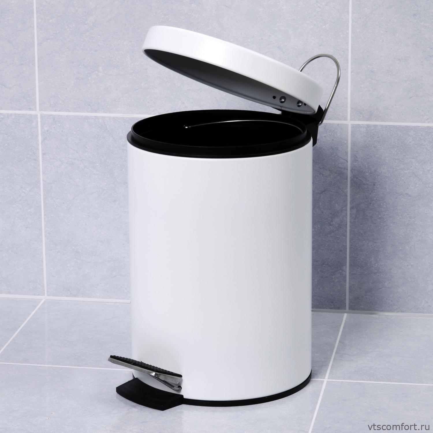 Фото WasserKraft K-635WHITE Ведро для мусора с педалью 5 литров белое Изображение WasserKraft K-635WHITE Ведро для мусора с педалью 5 литров белое