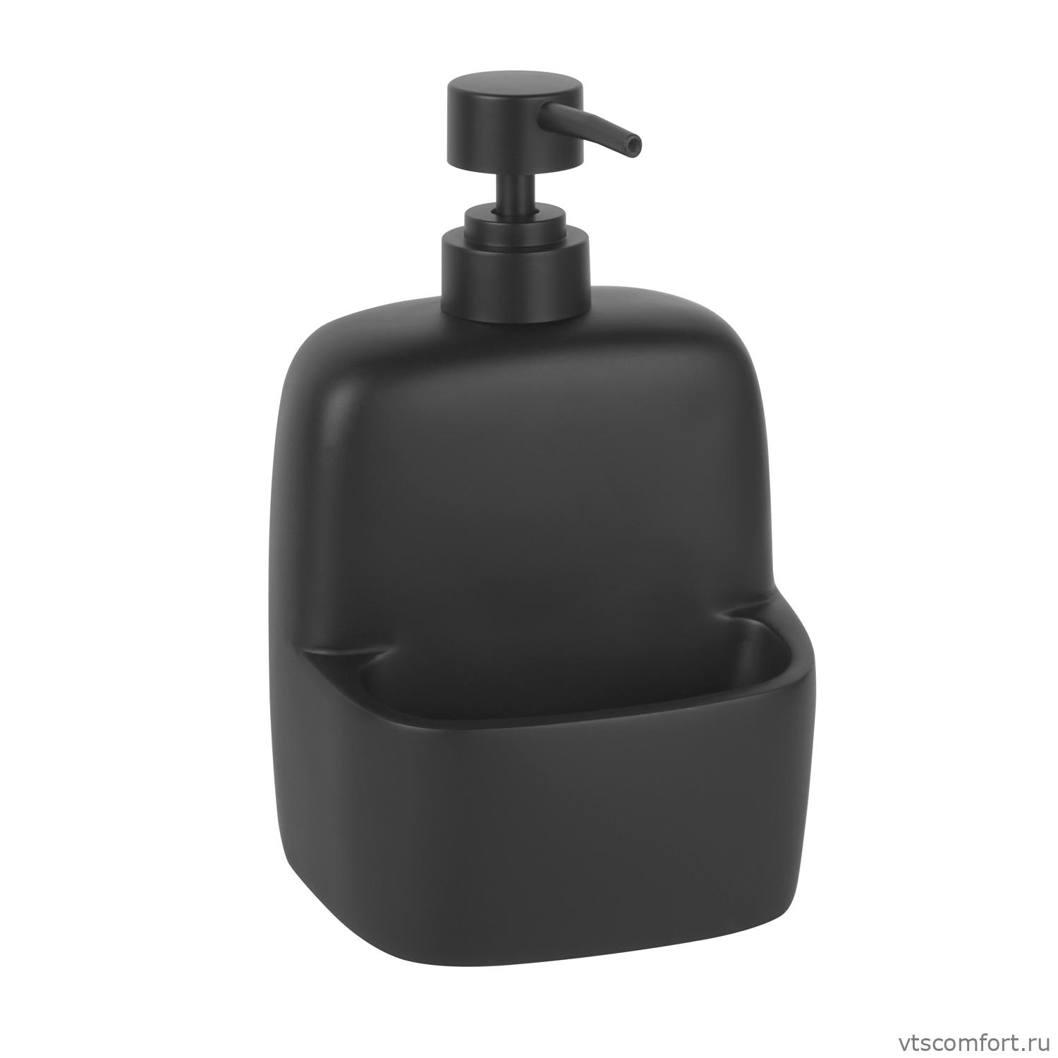 Фото WasserKraft K-8499BLACK Дозатор с емкостью для губки Изображение WasserKraft K-8499BLACK Дозатор с емкостью для губки