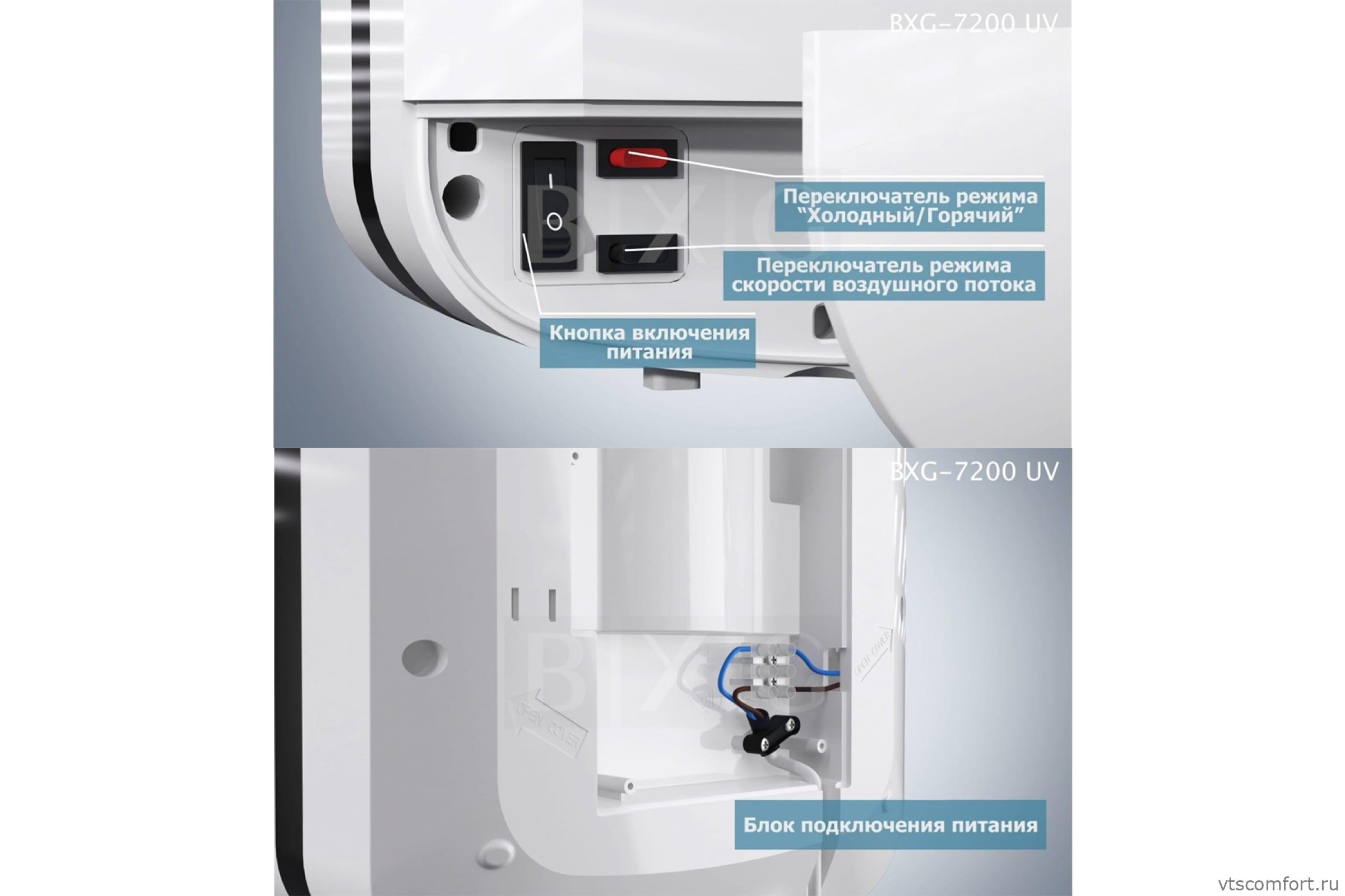 Фото Погружная сушилка для рук BXG-7200 с ультрафиолетом белая Изображение Погружная сушилка для рук BXG-7200 с ультрафиолетом белая