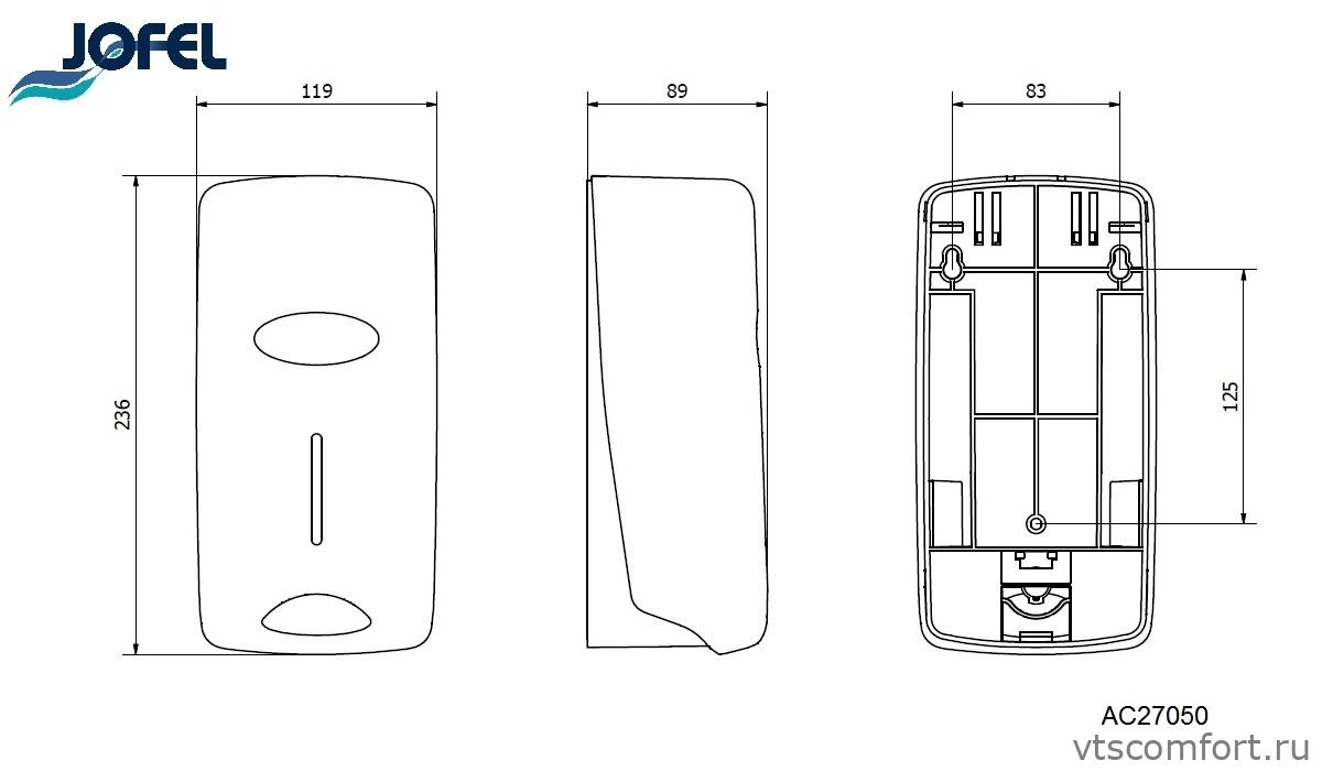Фото Дозатор для жидкого мыла Jofel AC27050 1200 мл белый пластик Изображение Дозатор для жидкого мыла Jofel AC27050 1200 мл белый пластик