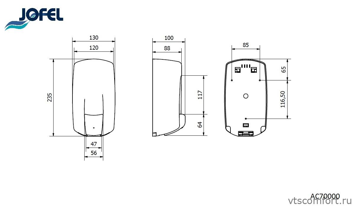 Фото Дозатор для жидкого мыла Jofel AC70000 1000 мл белый наливной Изображение Дозатор для жидкого мыла Jofel AC70000 1000 мл белый наливной