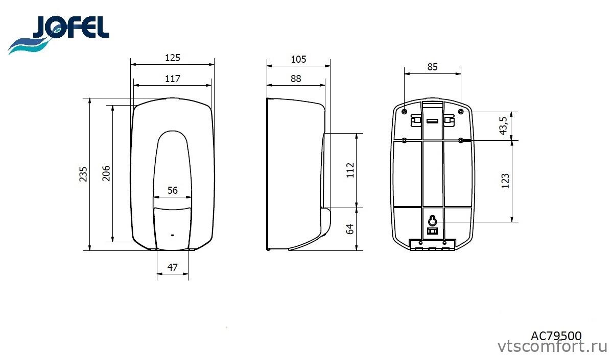 Фото Дозатор для жидкого мыла Jofel AC79500 900 мл глянцевый наливной Изображение Дозатор для жидкого мыла Jofel AC79500 900 мл глянцевый наливной