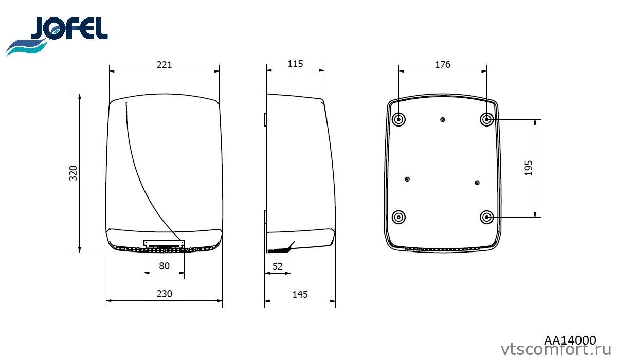 Фото Сушилка для рук Jofel AA14000 1960Вт белый пластик Изображение Сушилка для рук Jofel AA14000 1960Вт белый пластик
