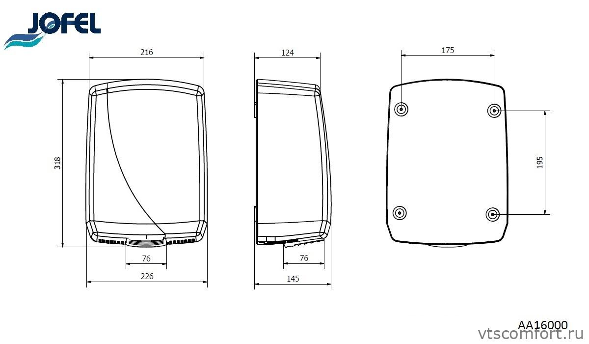 Фото Сушилка для рук Jofel AA16000 1960Вт глянцевая сталь Изображение Сушилка для рук Jofel AA16000 1960Вт глянцевая сталь