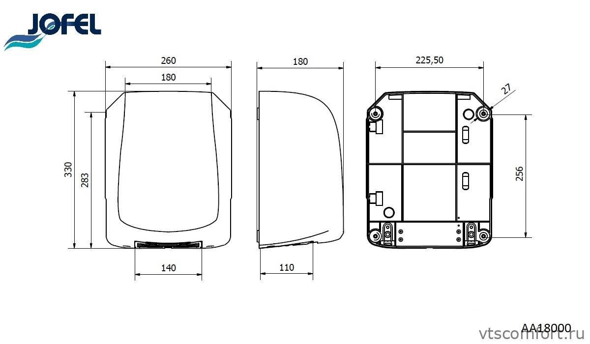 Фото Сушилка для рук Jofel AA18000 1400Вт глянцевая сталь Изображение Сушилка для рук Jofel AA18000 1400Вт глянцевая сталь