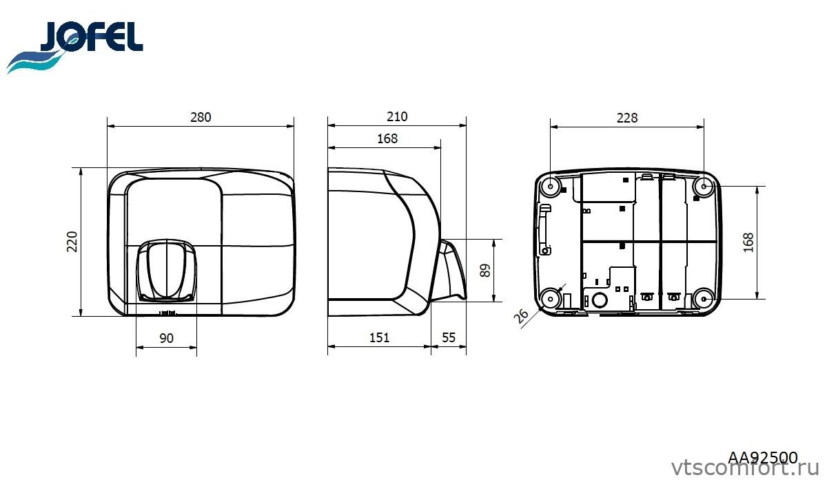 Фото Сушилка для рук Jofel AA92500 2000Вт матовая сталь Изображение Сушилка для рук Jofel AA92500 2000Вт матовая сталь