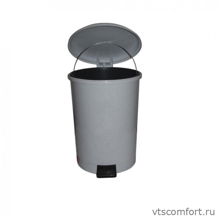 Фото Мусорный бак Telkar 50007 40л пластик с крышкой и педалью серый Изображение Мусорный бак Telkar 50007 40л пластик с крышкой и педалью серый