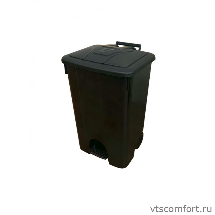 Фото Мусорный бак Telkar 50038 85л пластик с крышкой и педалью на колесах черный Изображение Мусорный бак Telkar 50038 85л пластик с крышкой и педалью на колесах черный